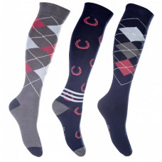 Riding socks -Cardiff- set of 3 pairs - deep blue/red