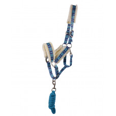 Apau&scaron;u komplekts ar pūku - zils rūtains